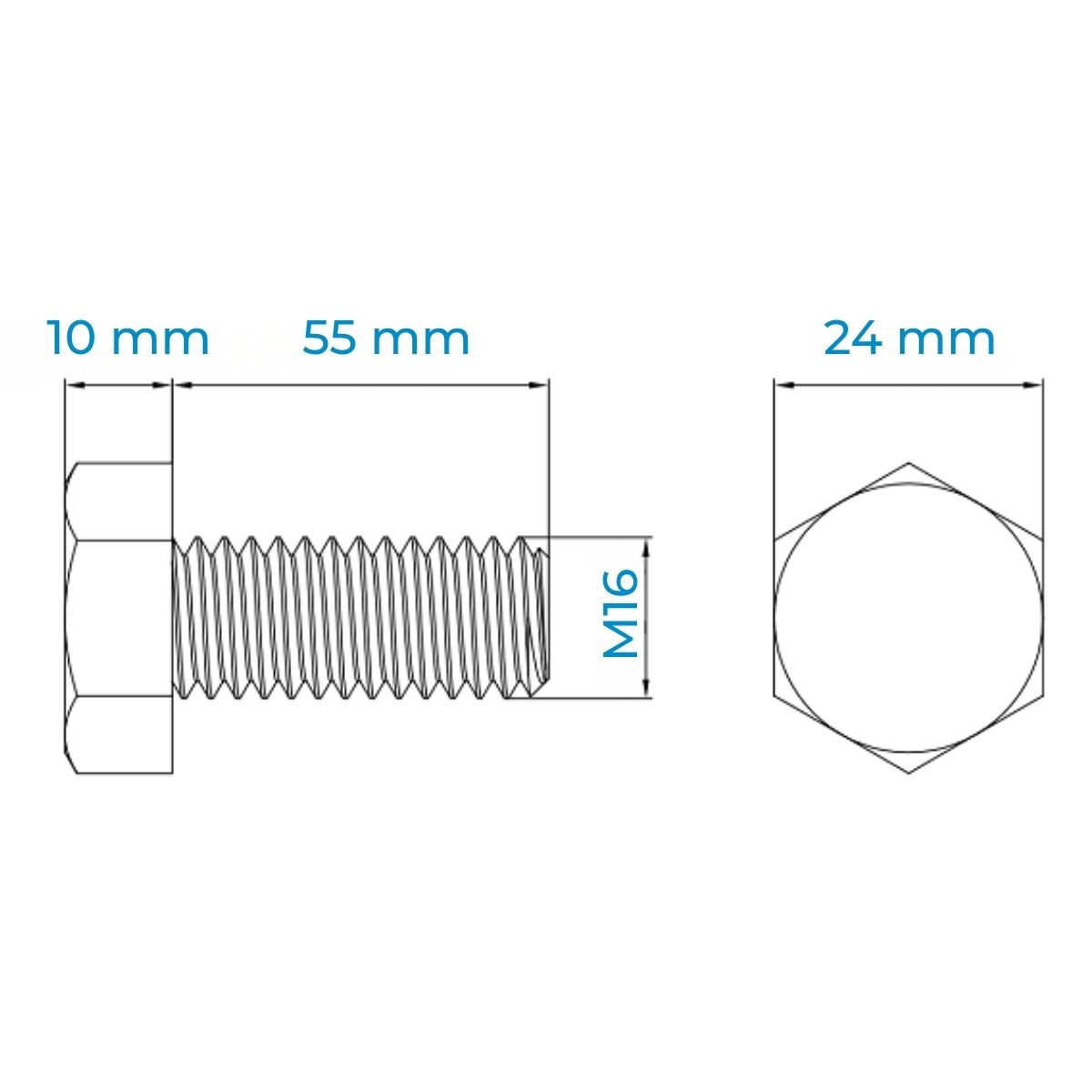 Alternative view of Bulong Thép Đen 8.8 DIN933 M16x55