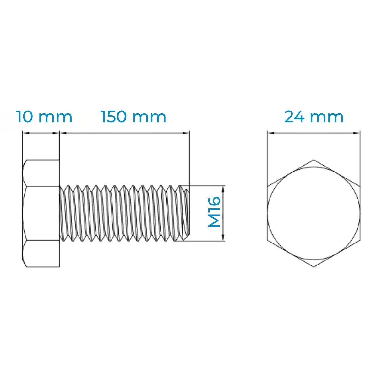 Alternative view of Bulong Thép Đen 8.8 DIN933 M16x150