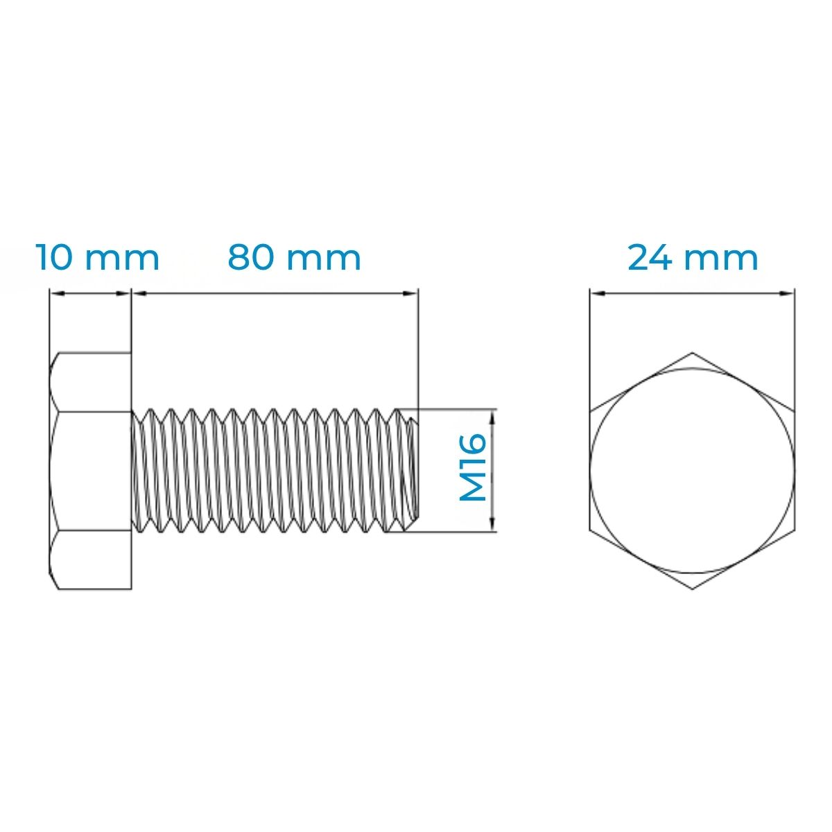 Alternative view of Bulong Thép Đen 8.8 DIN933 M16x80