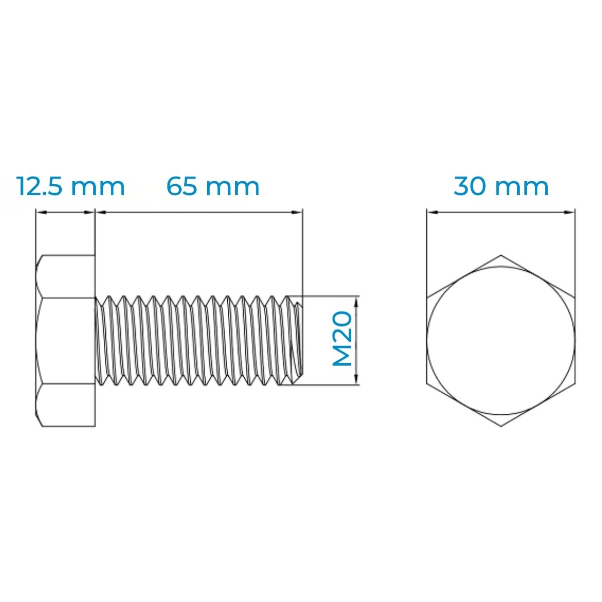 Alternative view of Bulong Thép Đen 8.8 DIN933 M20x65
