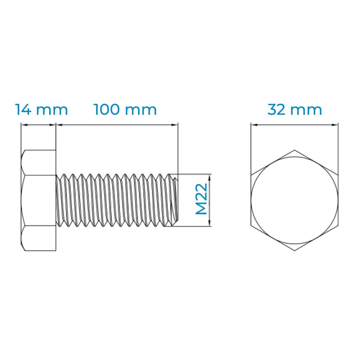 Alternative view of Bulong Thép Đen 8.8 DIN933 M22x100