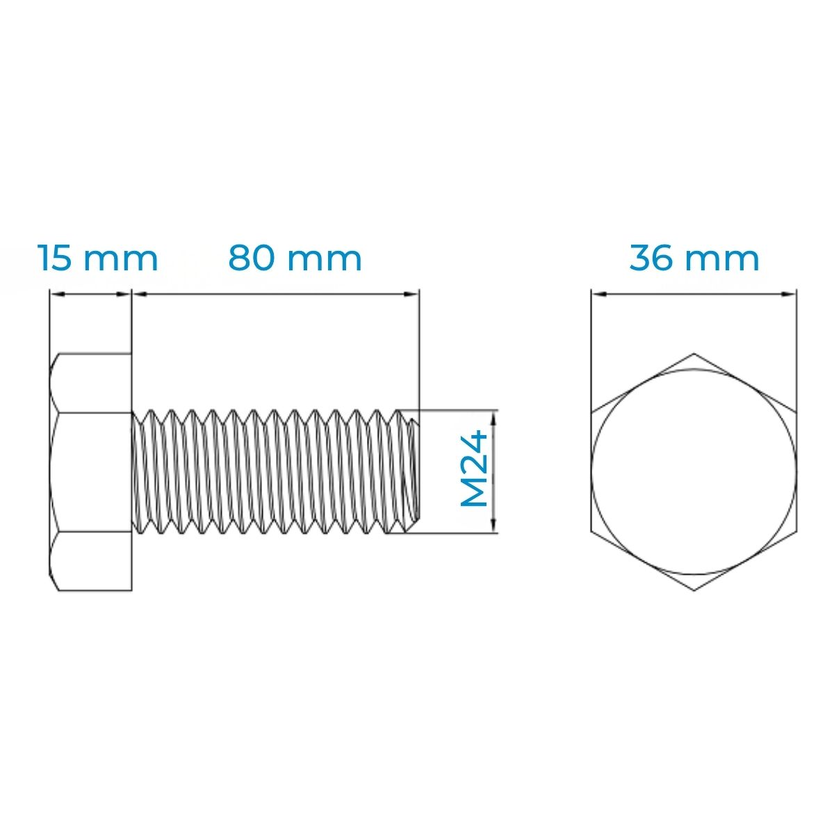 Alternative view of Bulong Thép Đen 8.8 DIN933 M24x80