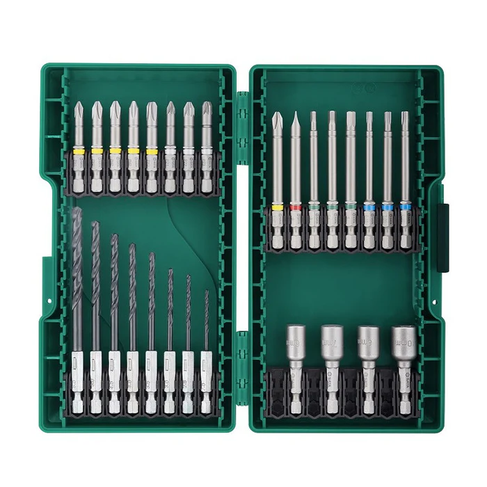 Bộ 28 Phụ Kiện Mũi Vít Và Khoan Sắt Cho Máy Bắn Vít Cốt 6.35mm Sata 09336