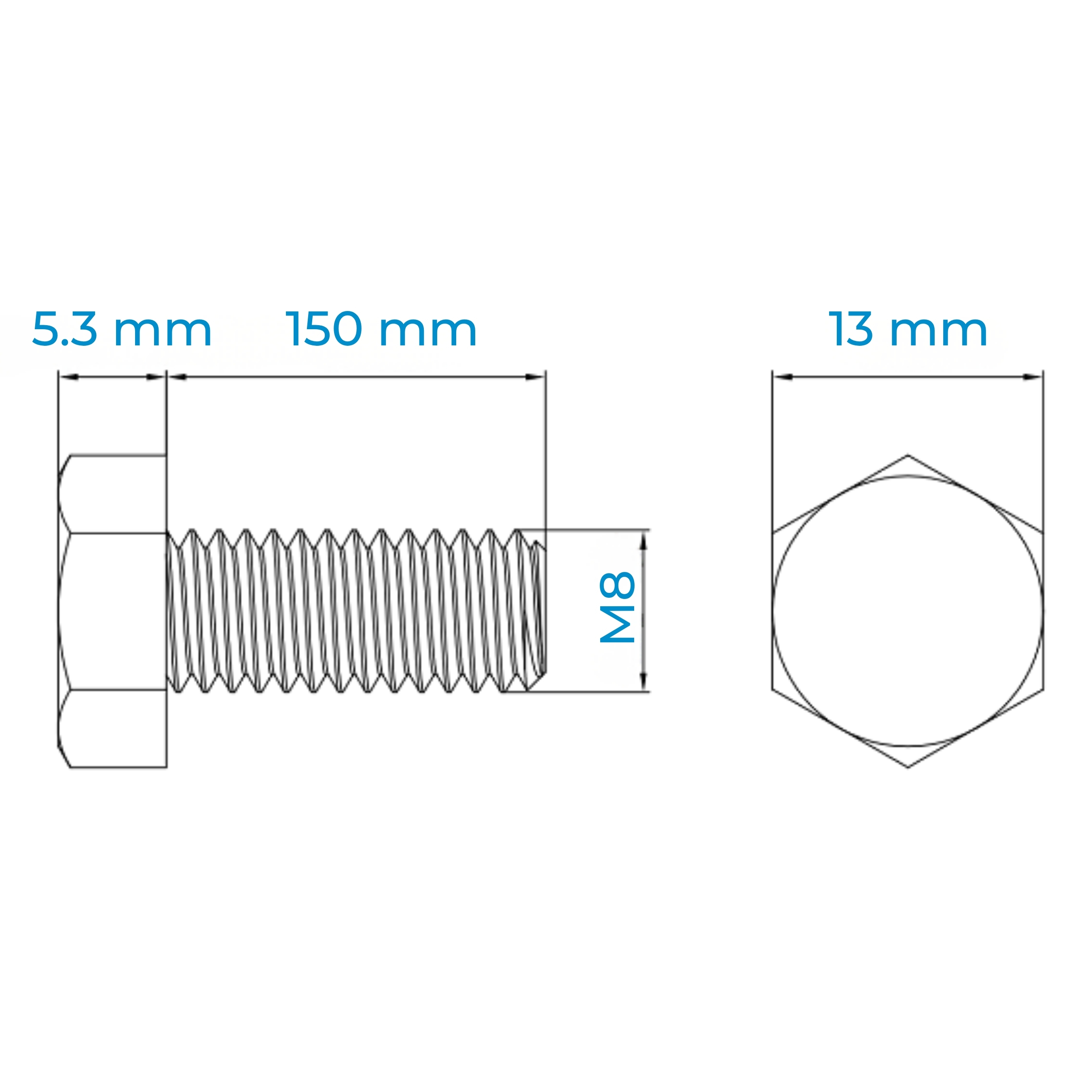 Alternative view of Bu Lông Inox 316 M8x150 DIN933 | Size Lớn, Chống Ăn Mòn Mạnh