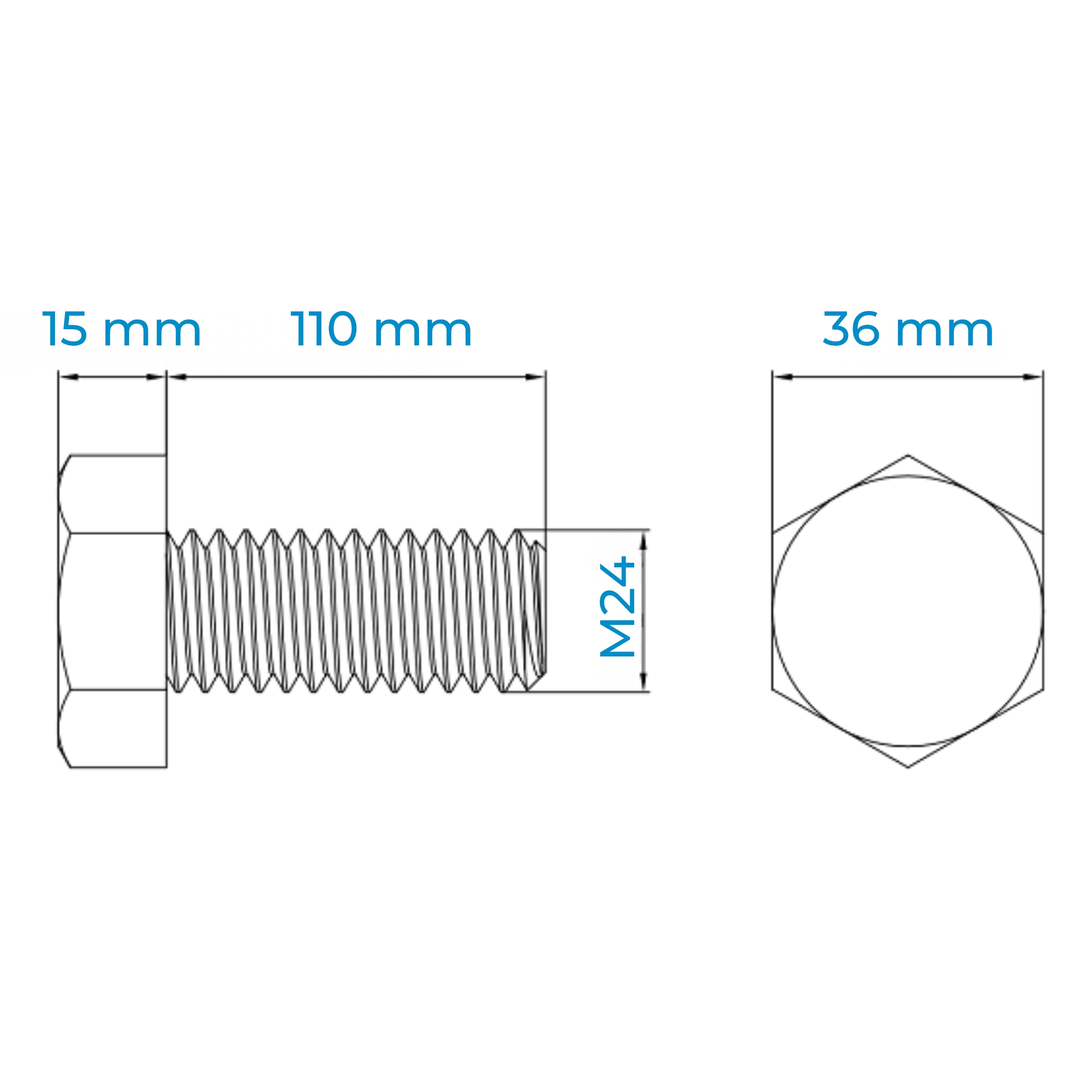 Alternative view of Bu Lông Inox 316 M24x110 DIN933 | Chất Lượng Inox 316, Bền Vững
