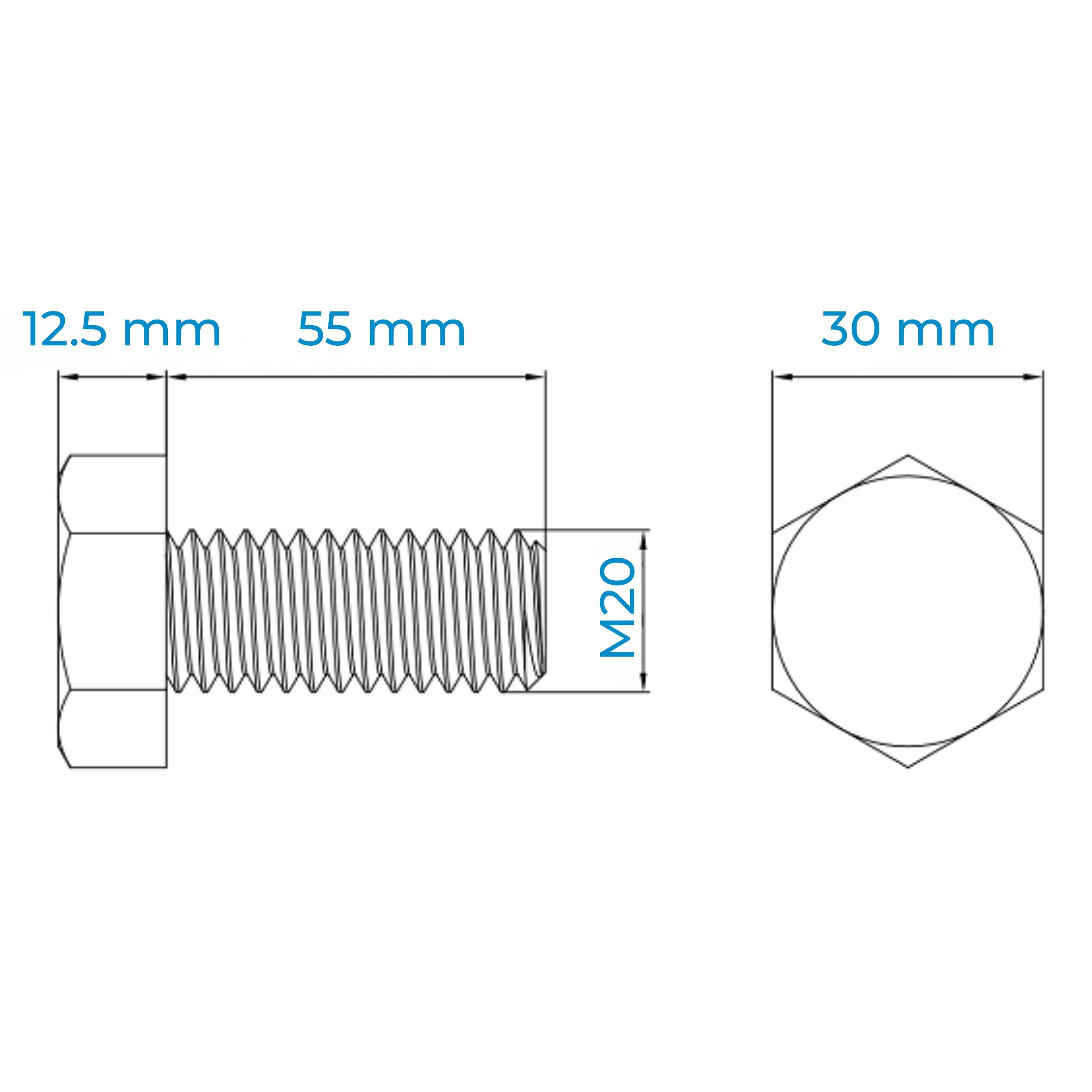 Alternative view of Bulong Inox 316 M20x55 DIN933 | Dài 55mm, Chất Lượng 316