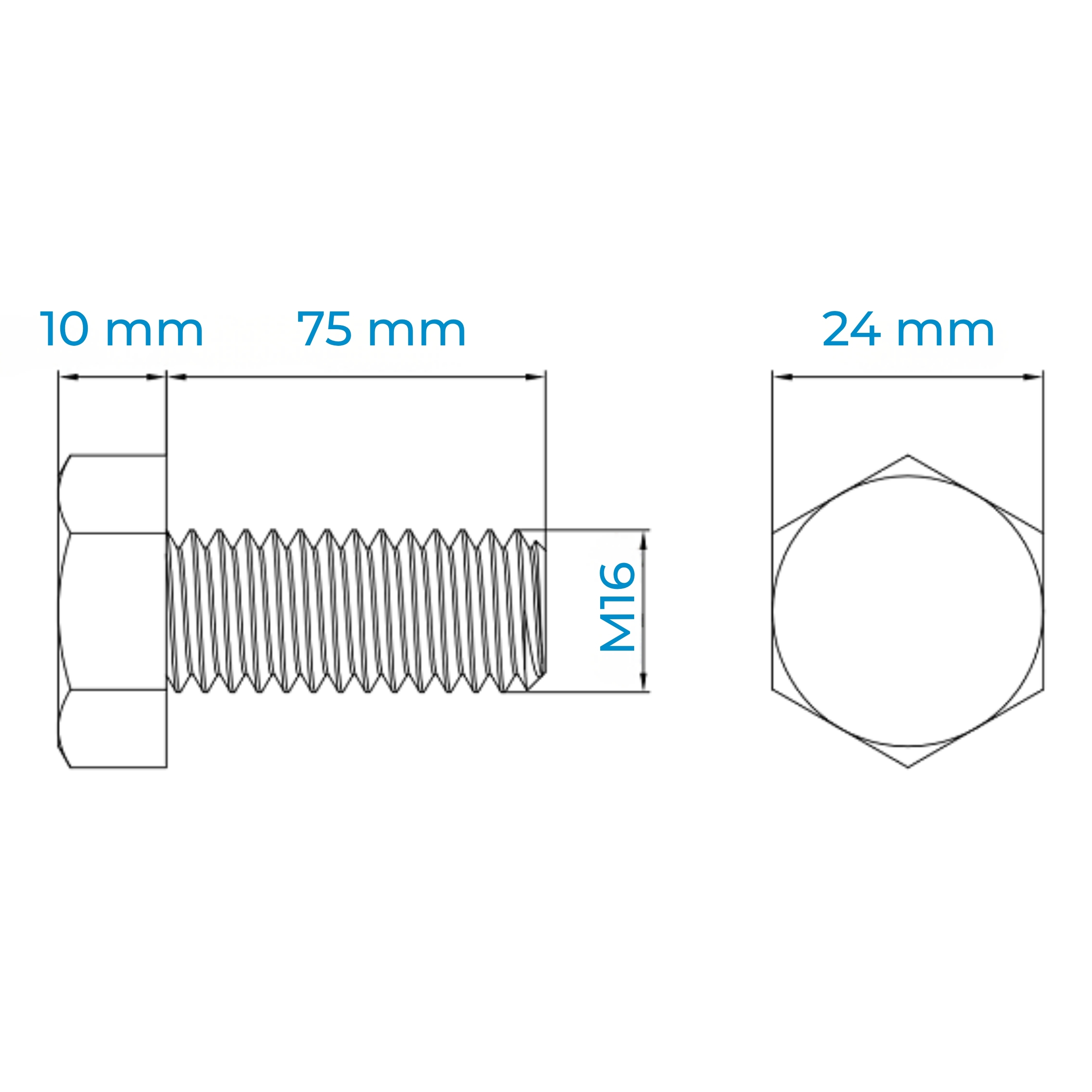 Alternative view of Bulong Inox 316 M16x75 DIN933 | Chống Ăn Mòn Mạnh, Giá Rẻ