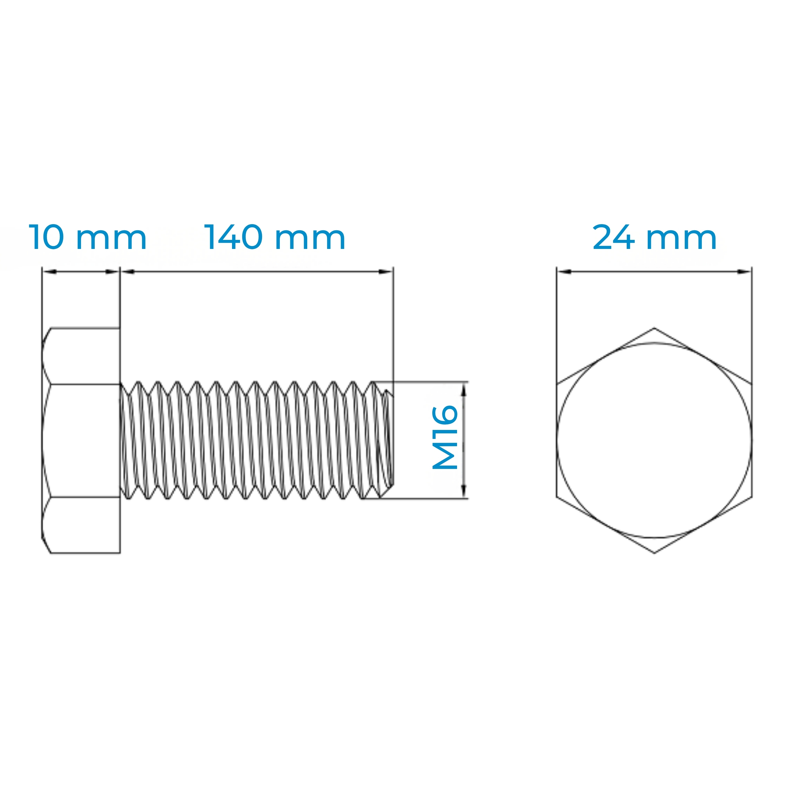 Alternative view of Bulong Inox 316 M16x140 DIN933 | Chịu Hóa Chất, Bền Chắc