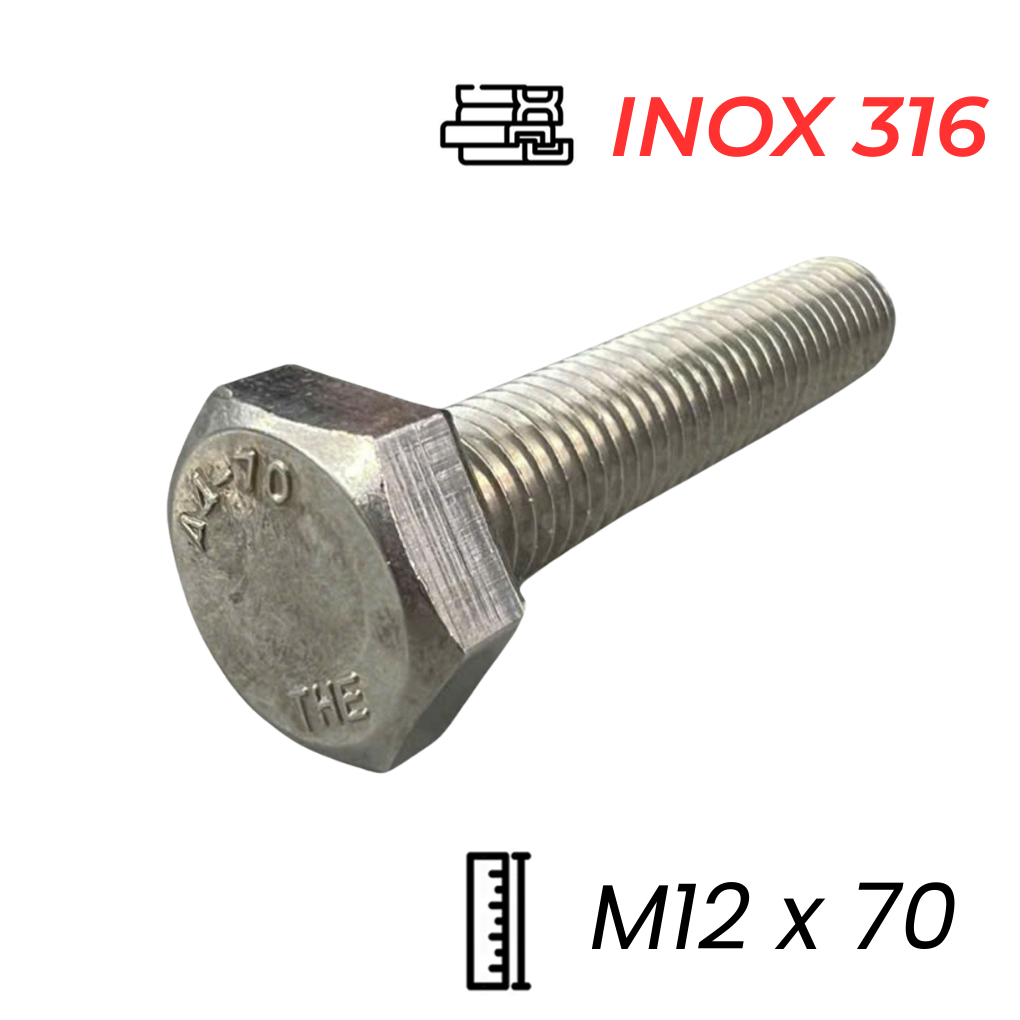 Bulong Inox 316 M12x70 DIN933 | Chống Hóa Chất, Môi Trường Biển