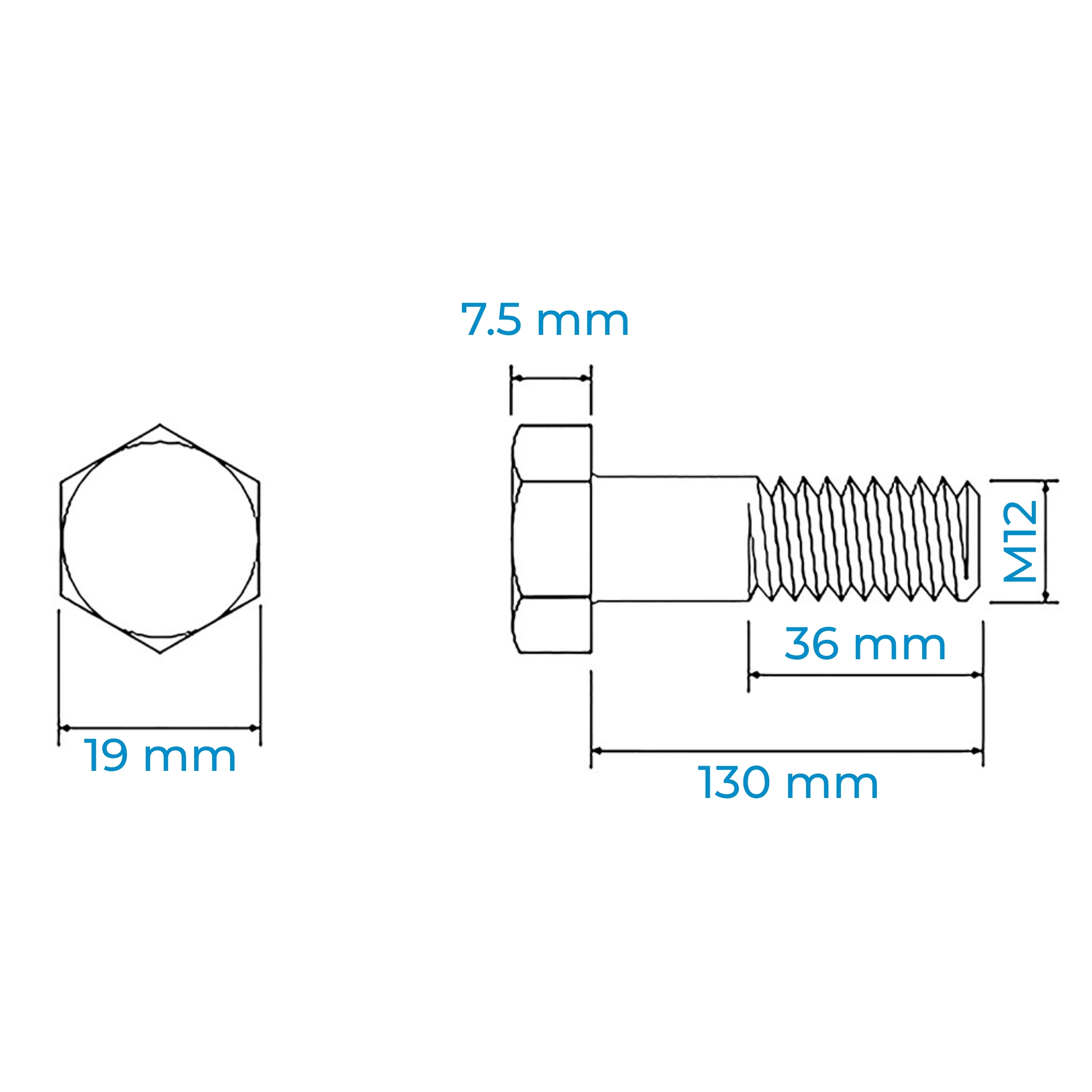 Alternative view of Bulong Inox 316 M12x130 DIN931 Ren Lửng | Chất Lượng Vượt Trội 316, Giá Tốt