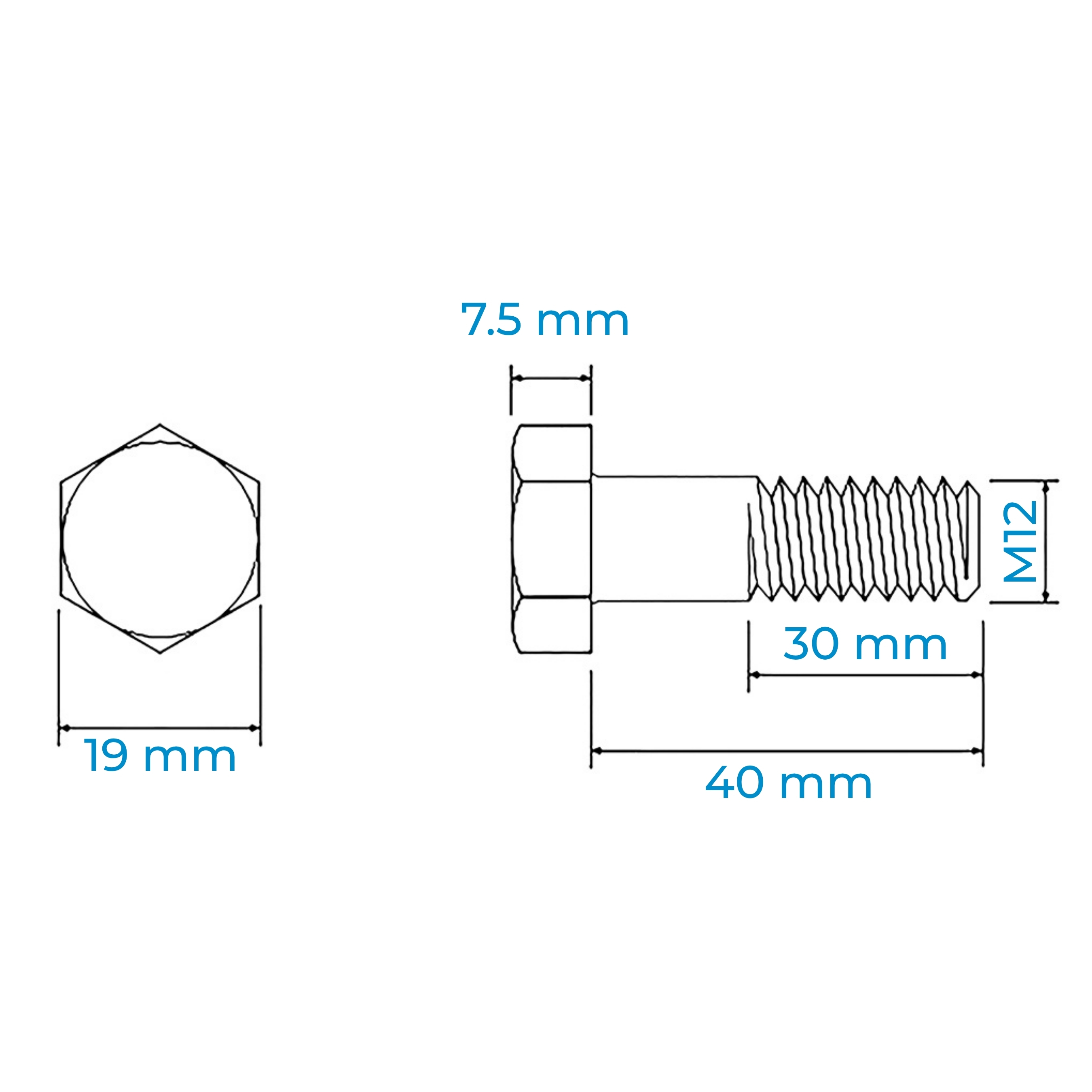 Alternative view of Bu Lông Inox 316 M12x40 DIN931 Ren Lửng | Inox 316 Chuẩn, Giá Tốt