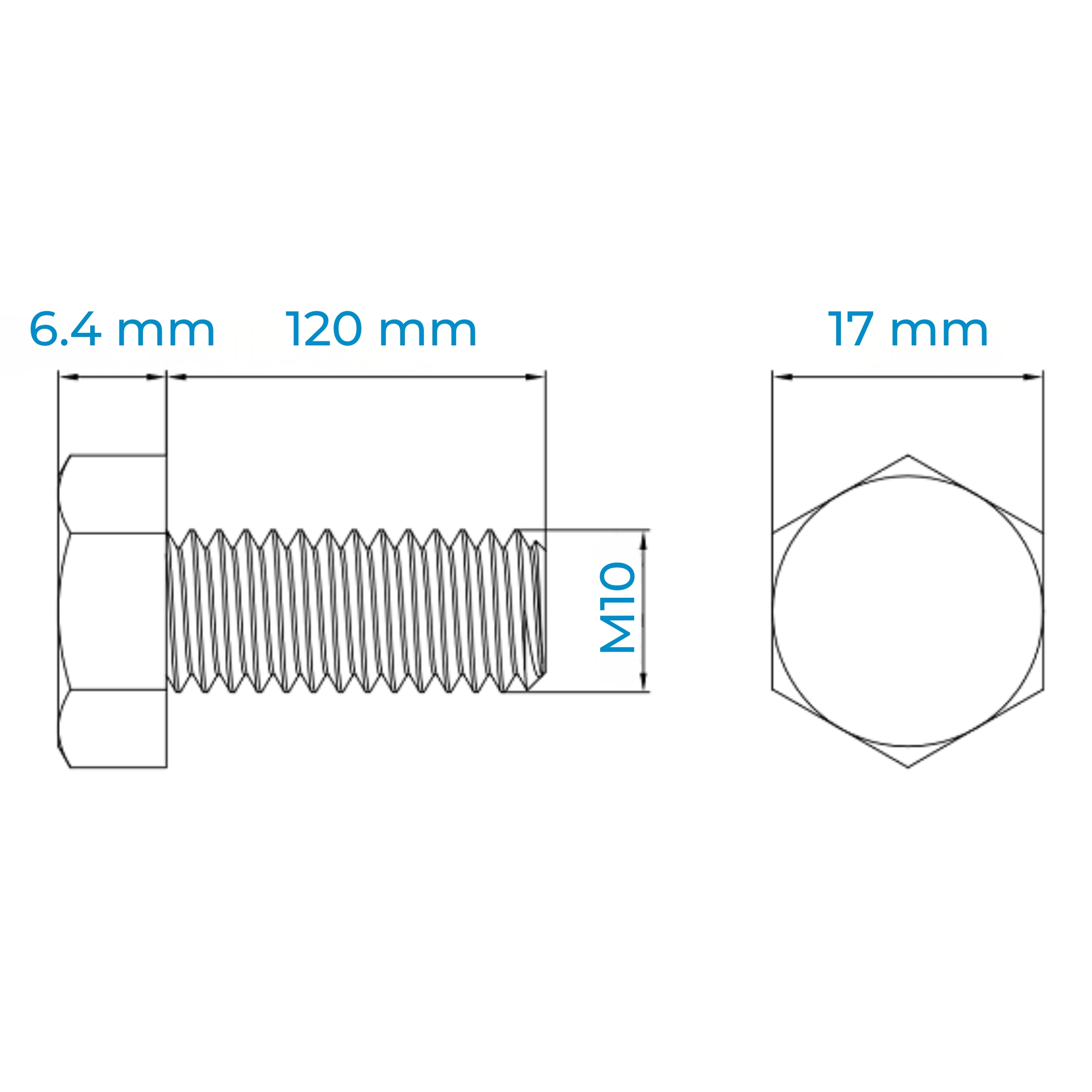 Alternative view of Bu Lông Inox 316 M10x120 DIN933 | Dài 120mm, Chống Gỉ Cao Cấp