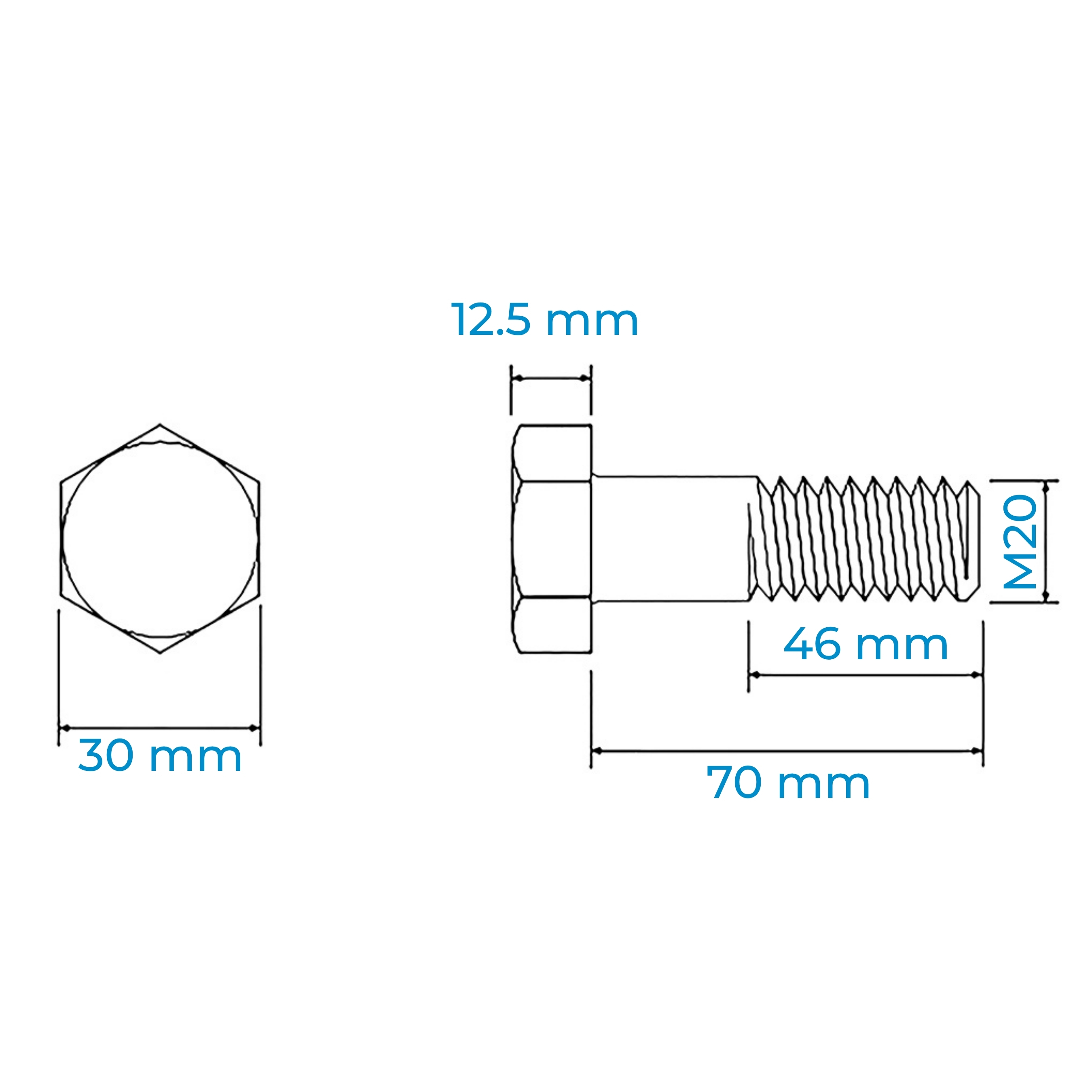 Alternative view of Bulong Inox 316 M20x70 DIN931 Ren Lửng | Inox 316 Giá Tốt, Chống Gỉ