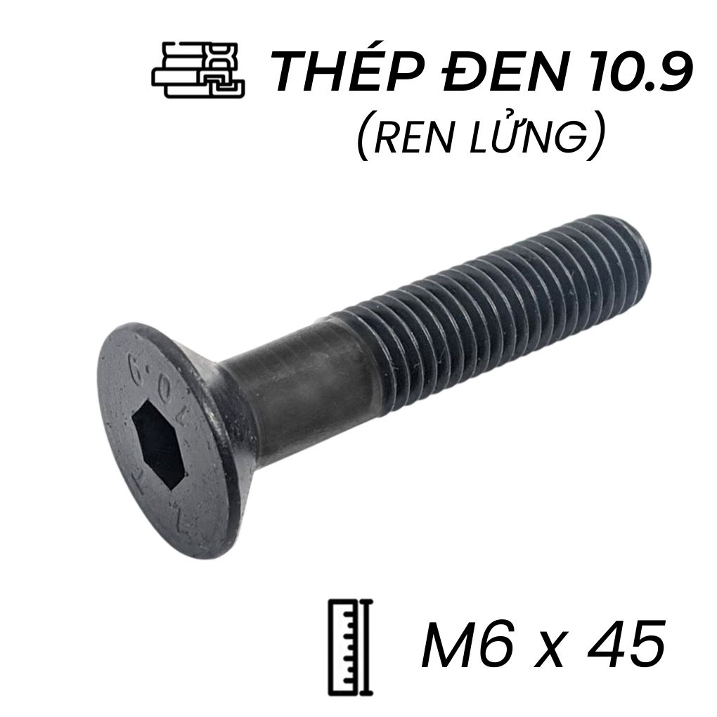 Lục Giác Chìm Col Thép Đen 10.9 DIN7991 M6x45 Ren Lửng