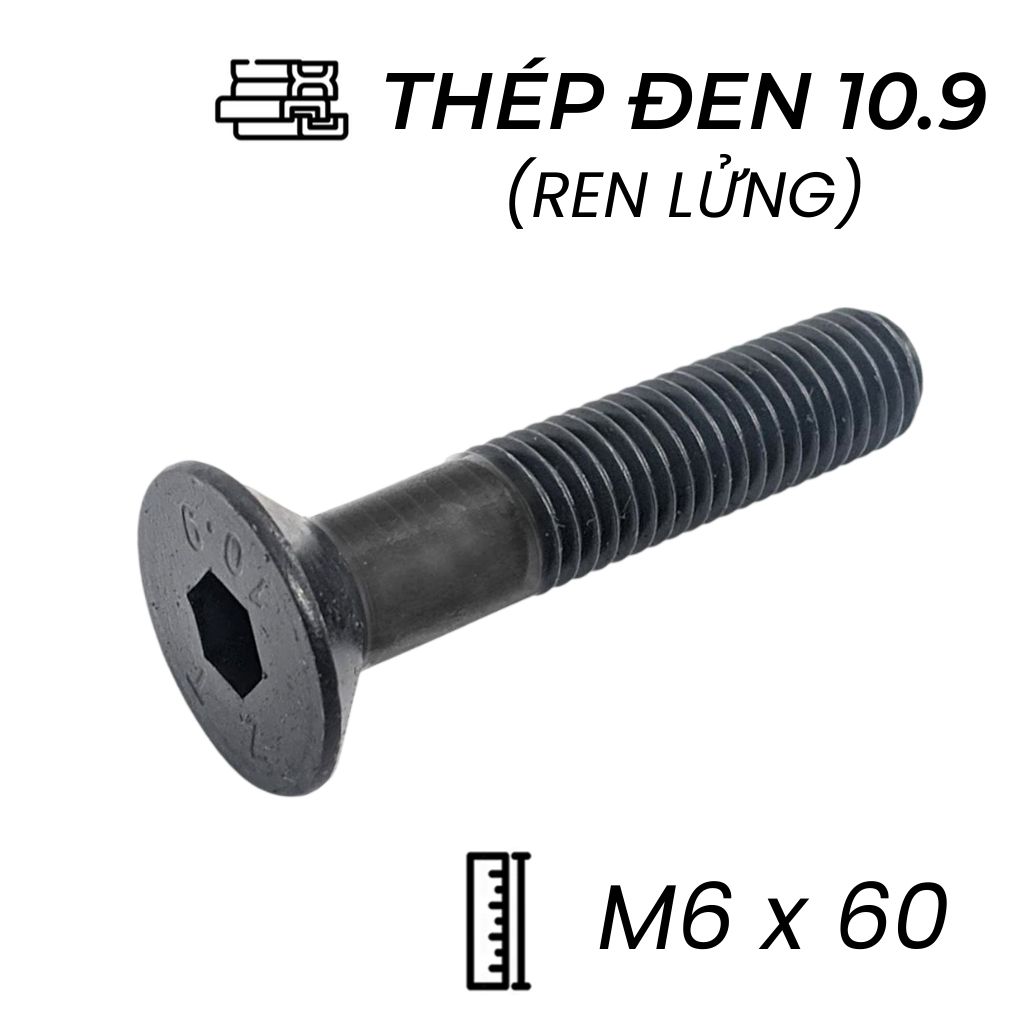 Lục Giác Chìm Col Thép Đen 10.9 DIN7991 M6x60 Ren Lửng