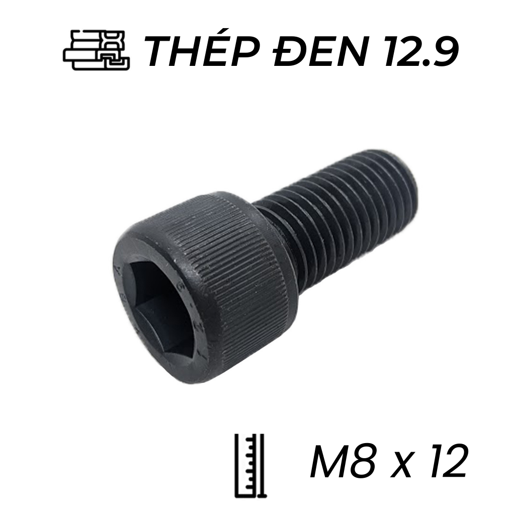Lục Giác Chìm Đầu Trụ Thép Đen 12.9 DIN912 M8x12 (25Cái/Bịch)