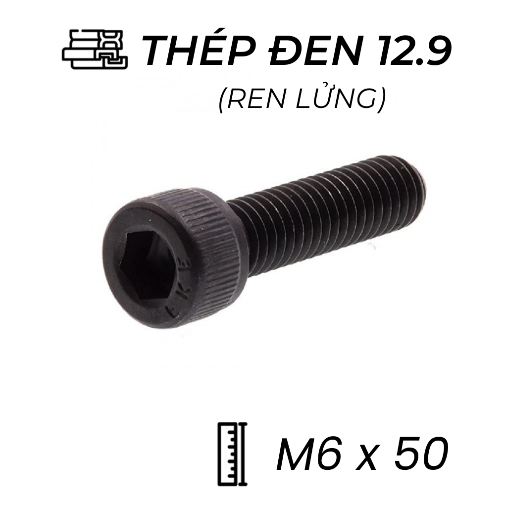 Lục Giác Chìm Đầu Trụ Thép Đen 12.9 DIN912 M6x50