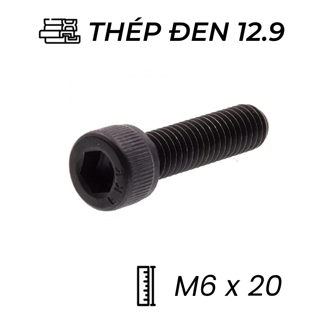 Lục Giác Chìm Đầu Trụ Thép Đen 12.9 DIN912 M6x20 (25Cái/Bịch)
