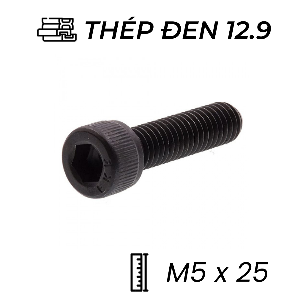 Lục Giác Chìm Đầu Trụ Thép Đen 12.9 DIN912 M5x25 (50Cái/Bịch)