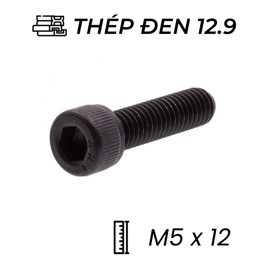 Lục Giác Chìm Đầu Trụ Thép Đen 12.9 DIN912 M5x12