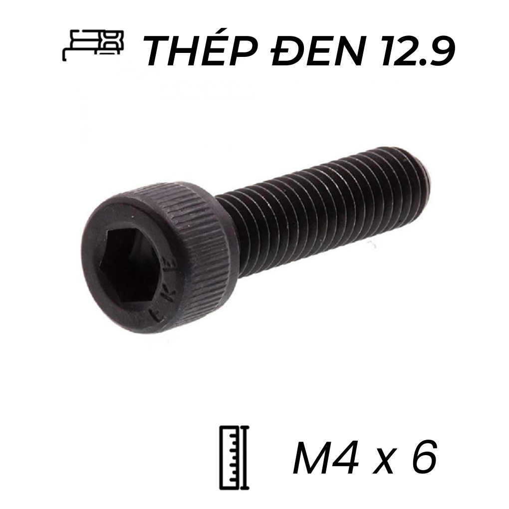 Lục Giác Chìm Đầu Trụ Thép Đen 12.9 DIN912 M4x6 (50Cái/Bịch)