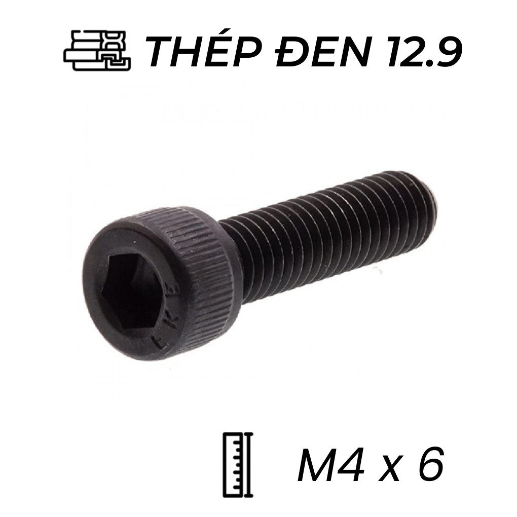 Lục Giác Chìm Đầu Trụ Thép Đen 12.9 DIN912 M4x6