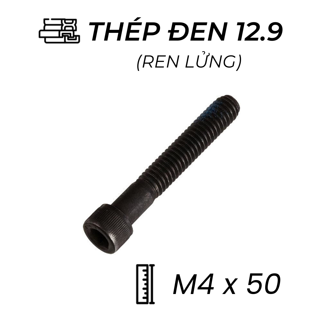 Lục Giác Chìm Đầu Trụ Thép Đen 12.9 DIN912 M4x50 Ren Lửng