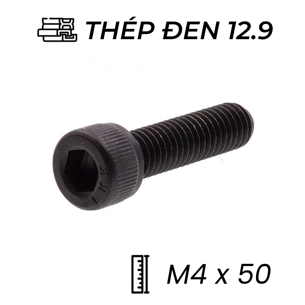 Lục Giác Chìm Đầu Trụ Thép Đen 12.9 DIN912 M4x50 (50Cái/Bịch)