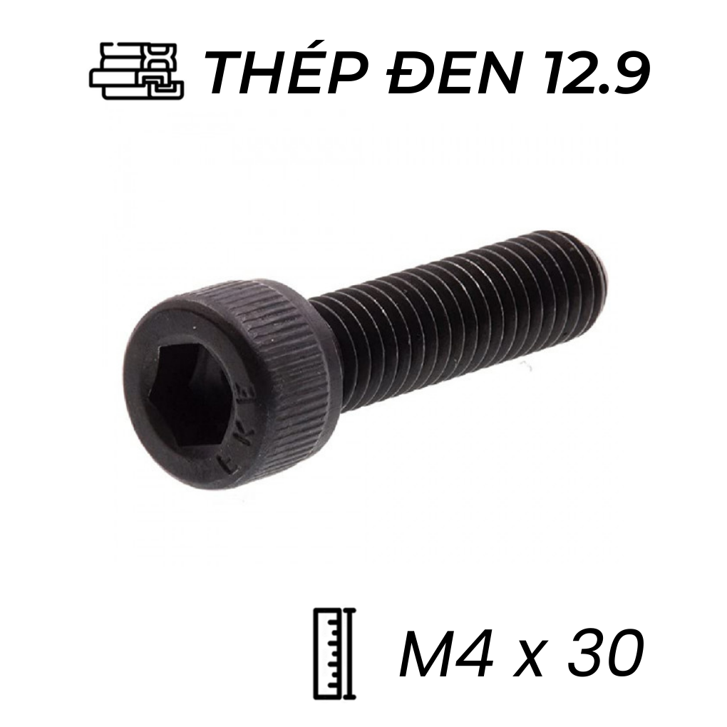 Lục Giác Chìm Đầu Trụ Thép Đen 12.9 DIN912 M4x30 (50Cái/Bịch)
