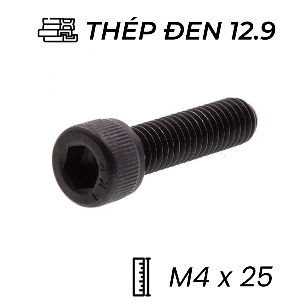 Lục Giác Chìm Đầu Trụ Thép Đen 12.9 DIN912 M4x25 (50Cái/Bịch)