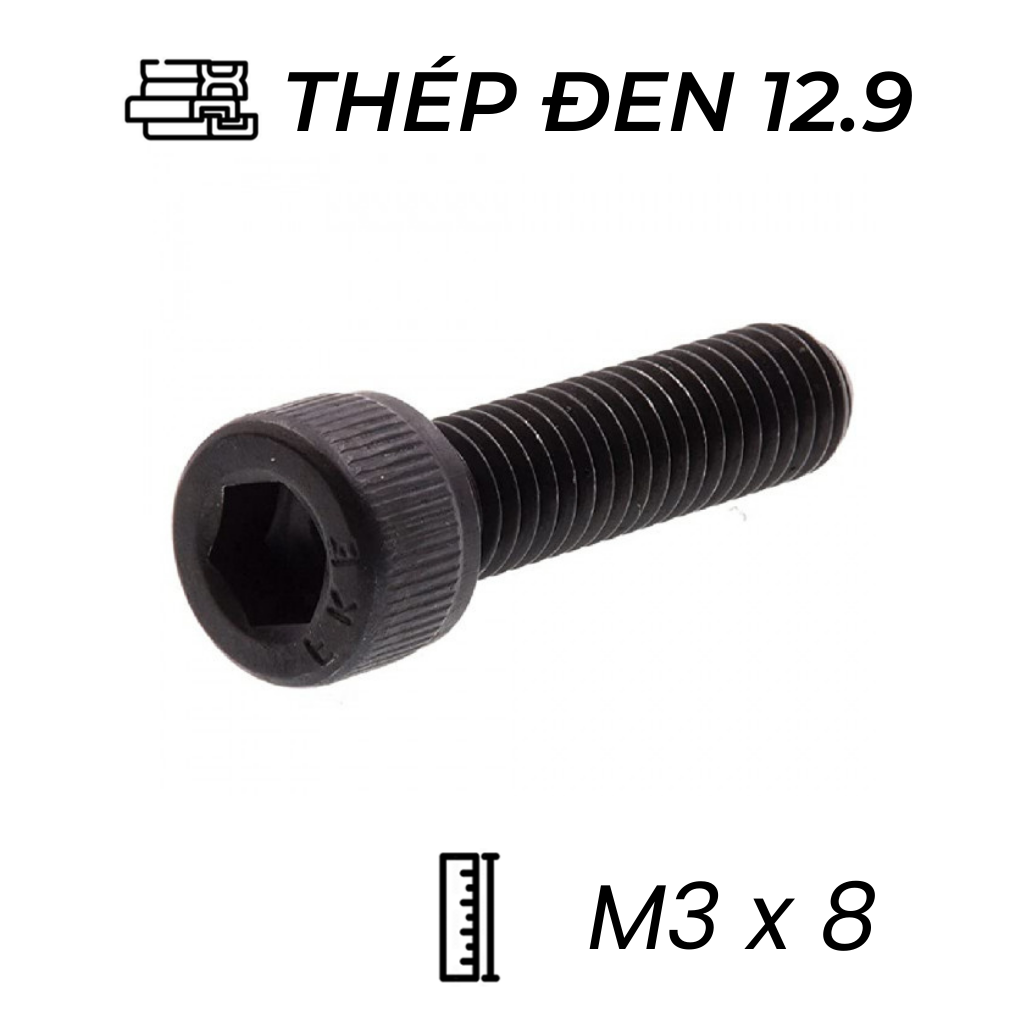 Lục Giác Chìm Đầu Trụ Thép Đen 12.9 DIN912 M3x8