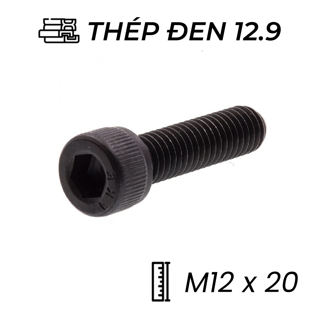 Lục Giác Chìm Đầu Trụ Thép Đen 12.9 DIN912 M12x20