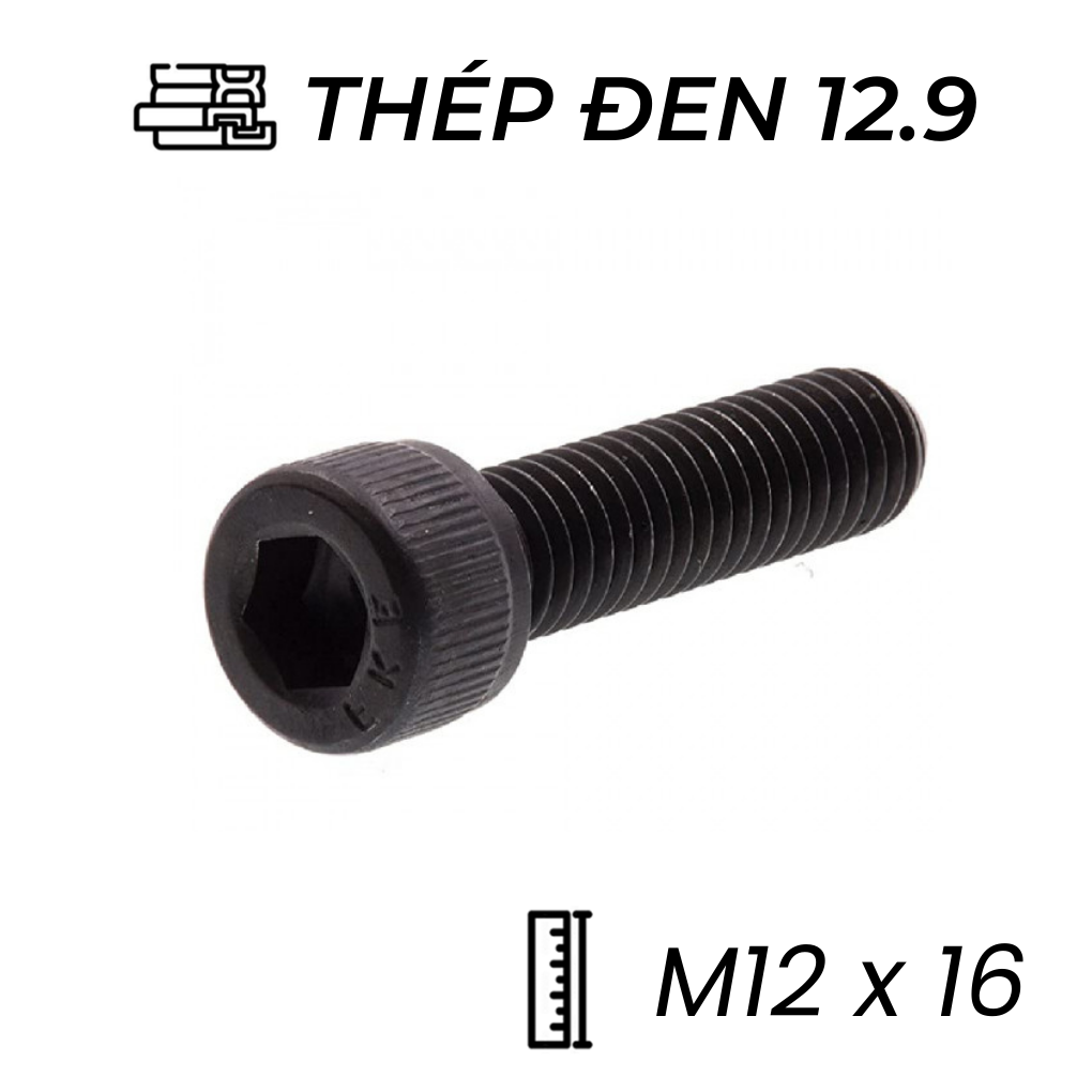 Lục Giác Chìm Đầu Trụ Thép Đen 12.9 DIN912 M12x16