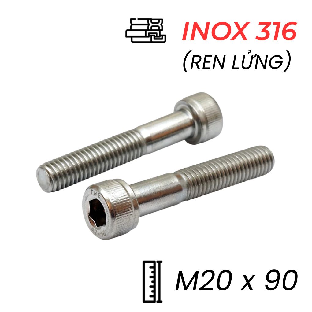 Lục Giác Chìm Đầu Trụ Inox 316 DIN912 M20x90 Ren Lửng