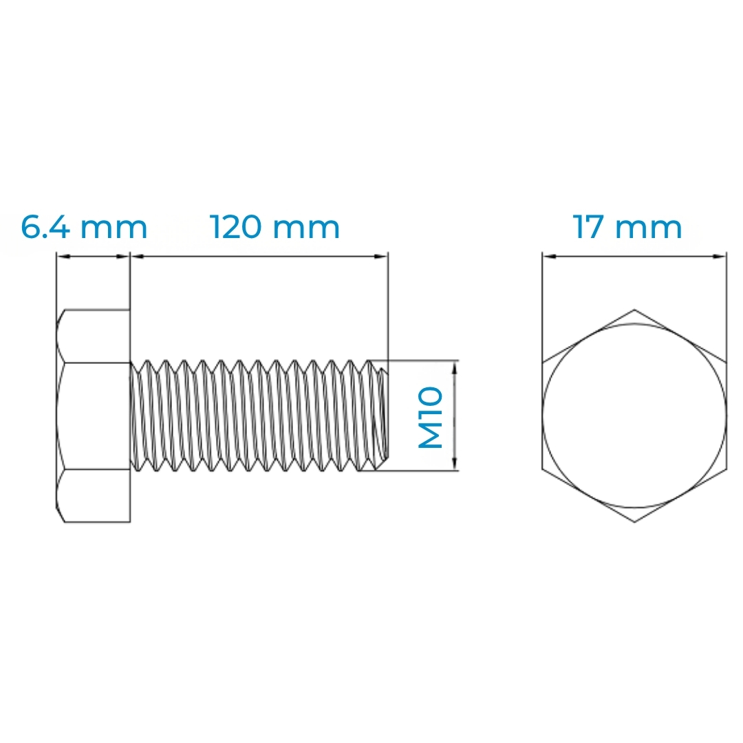 Alternative view of Bulong Inox 304 M10x120 DIN933 | Bền Vững, Chống Gỉ Sét Tối Ưu