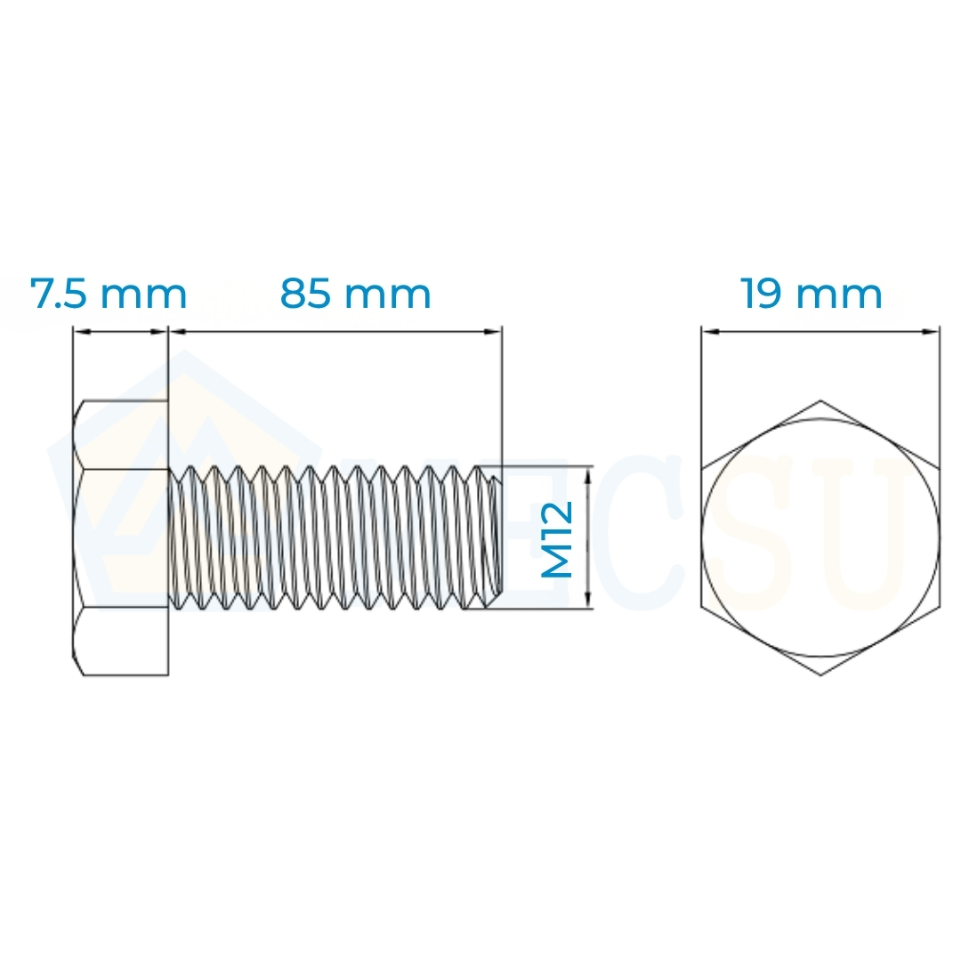 Alternative view of Bulong Inox 304 M12x85 DIN933 | Chịu Tải Tốt, Bền Bỉ