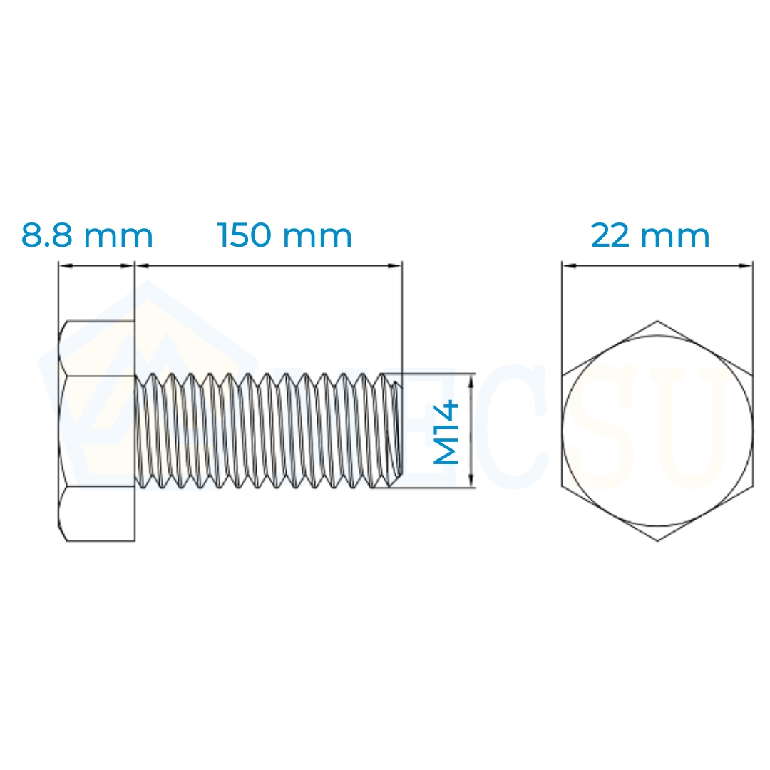 Alternative view of Bu Lông Inox 304 M14x150 DIN933 | Kích Thước Lớn, Chống Gỉ Sét