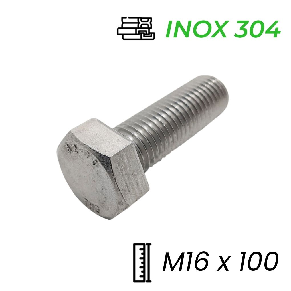 Bu Lông Inox 304 M16x100 DIN933 | Bền Chắc, Chống Gỉ, Giá Tốt