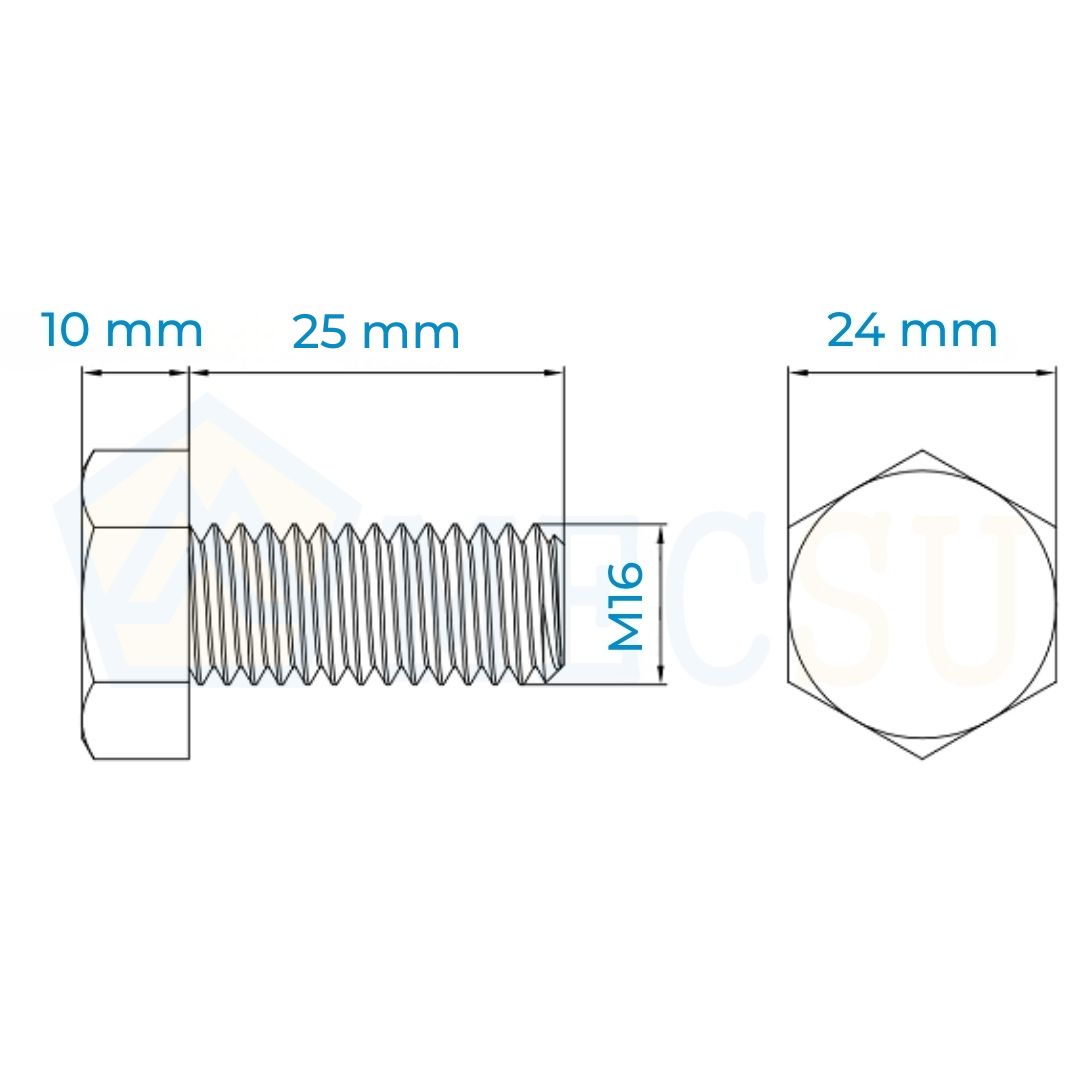 Alternative view of Bulong Inox 304 M16x25 DIN933 | Bền Chắc, Chống Gỉ Sét Hiệu Quả