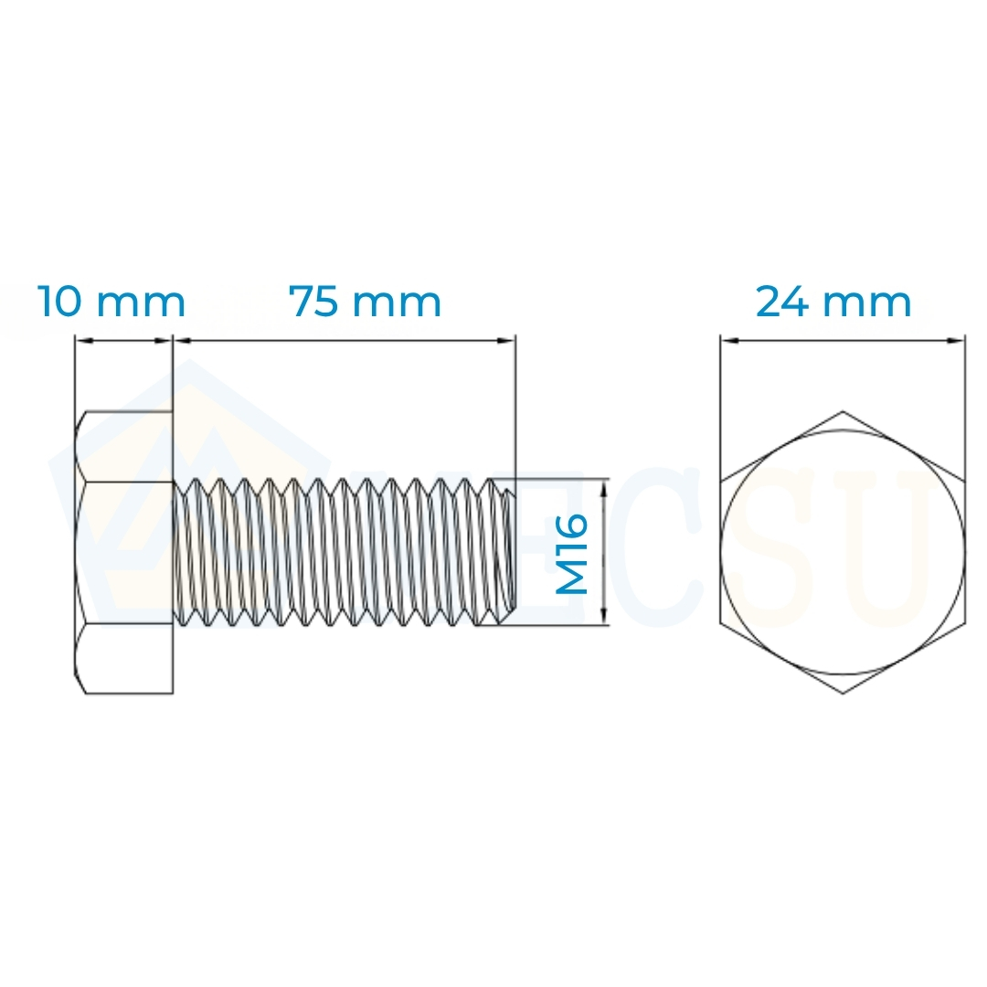 Alternative view of Bu Lông Inox 304 M16x75 DIN933 | Chất Lượng Vượt Trội, Giá Tốt