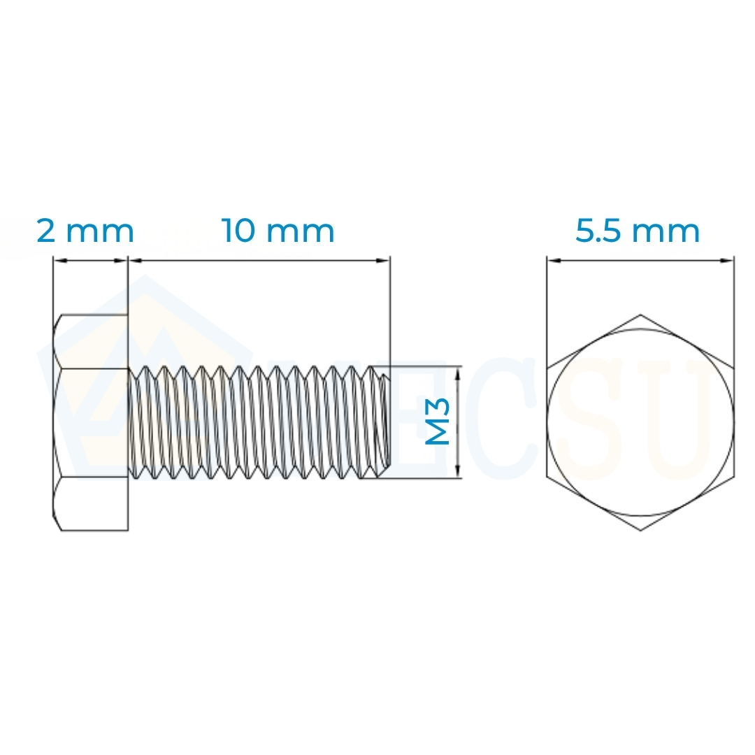 Alternative view of Bu Lông Inox 304 M3x10 DIN933 | Kích Thước Mini, Chất Lượng Cao
