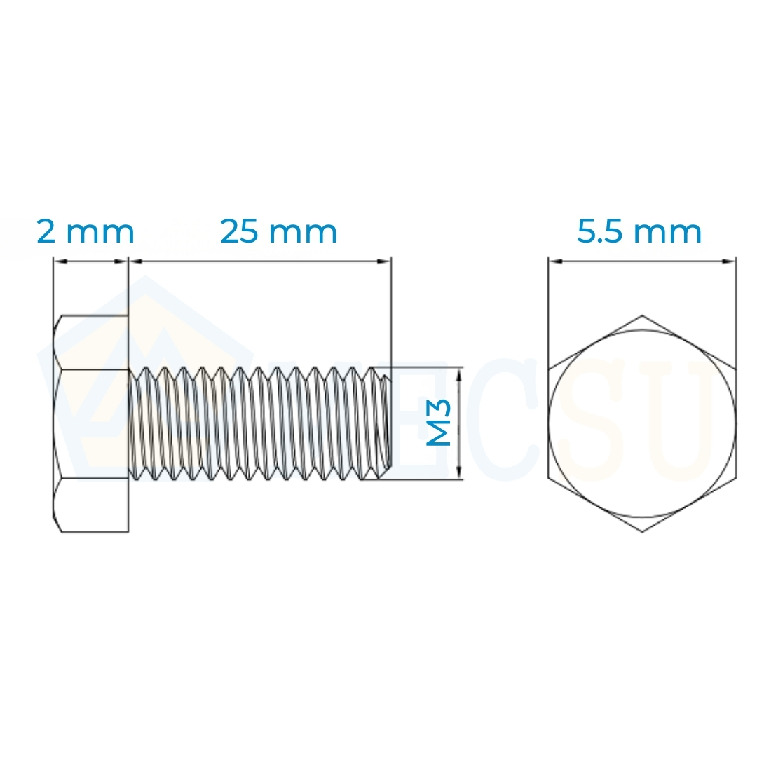 Alternative view of Bu Lông Inox 304 M3x25 DIN933 | Chịu Lực Tốt, Chống Gỉ Sét