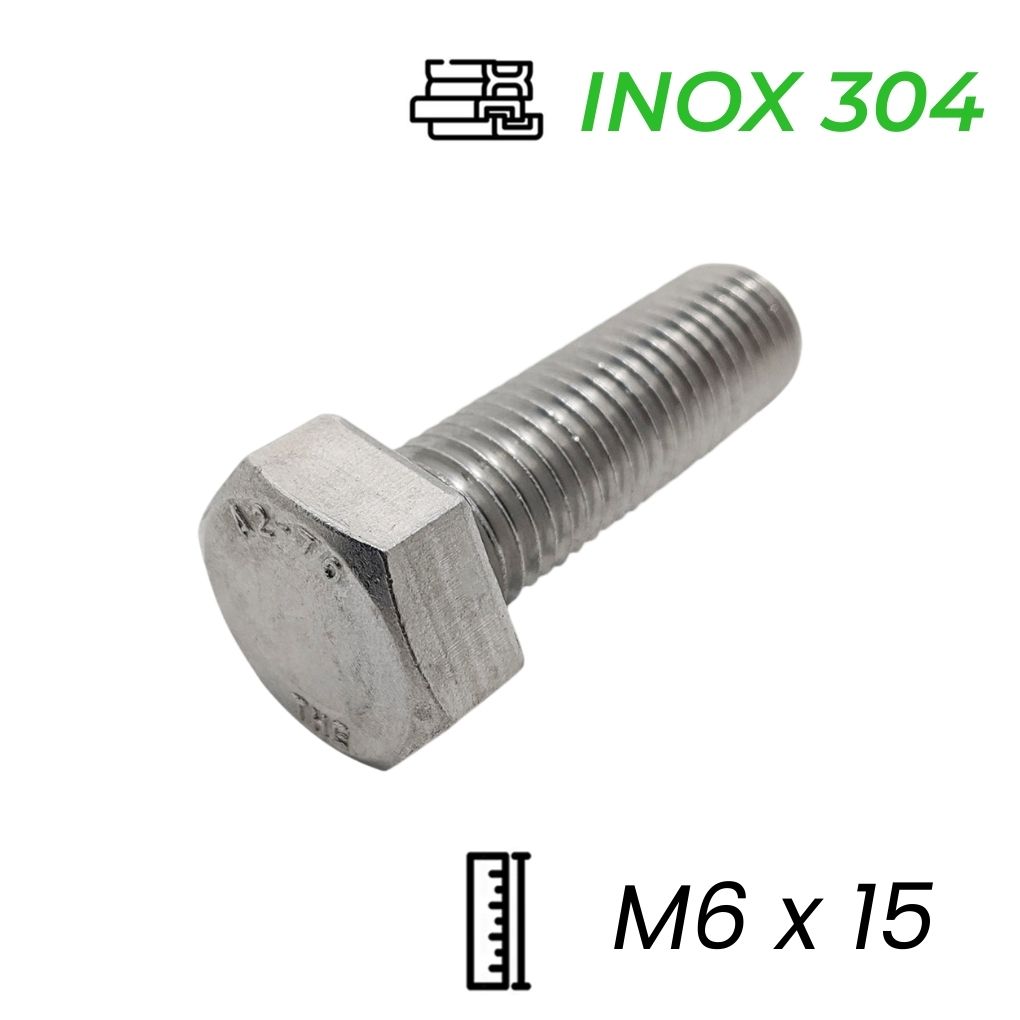 Bu Lông Inox 304 M6x15 DIN933 | Ren Suốt, Bền Bỉ, Chống Gỉ