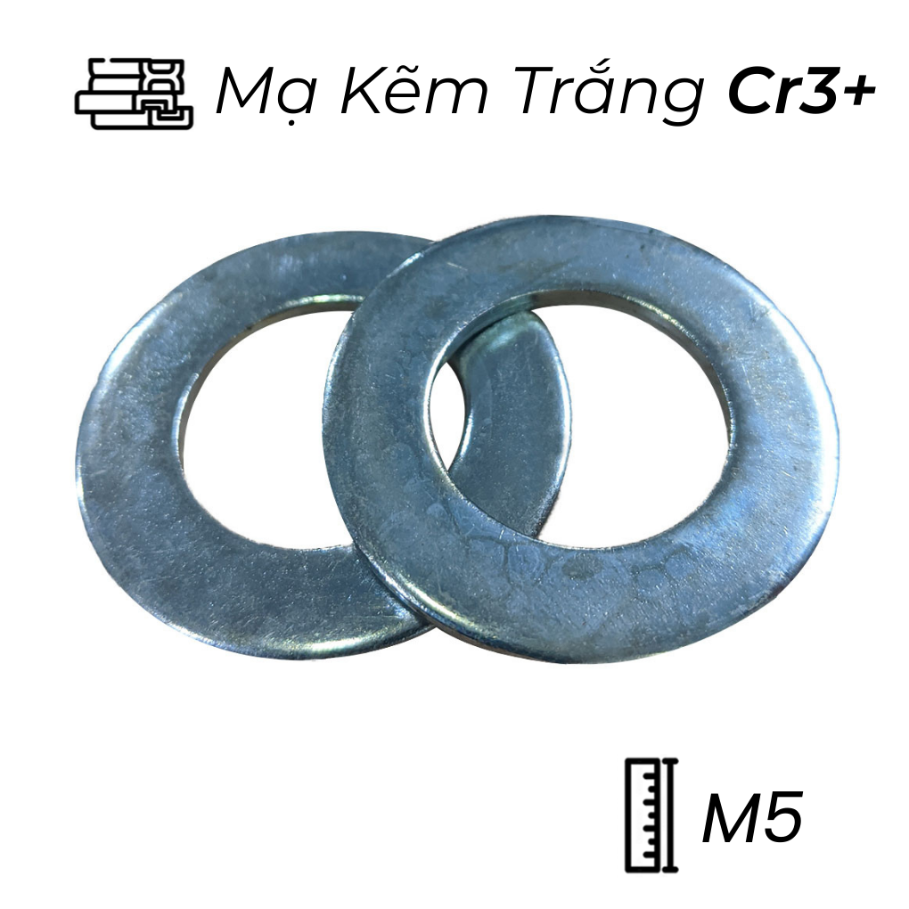 Lông Đền Phẳng Thép Mạ Kẽm Trắng Cr3+ DIN125 M5