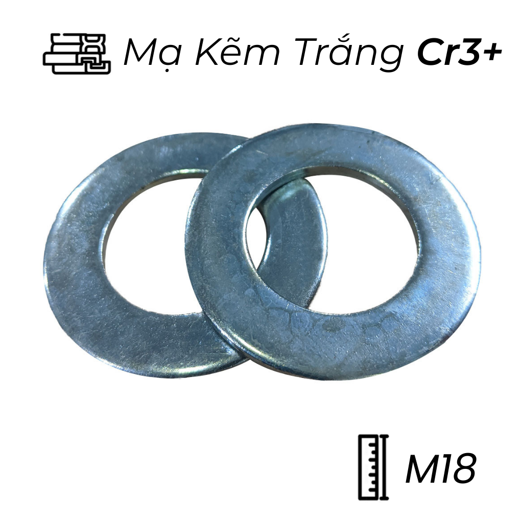 Lông Đền Phẳng Thép Mạ Kẽm Trắng Cr3+ DIN125 M18