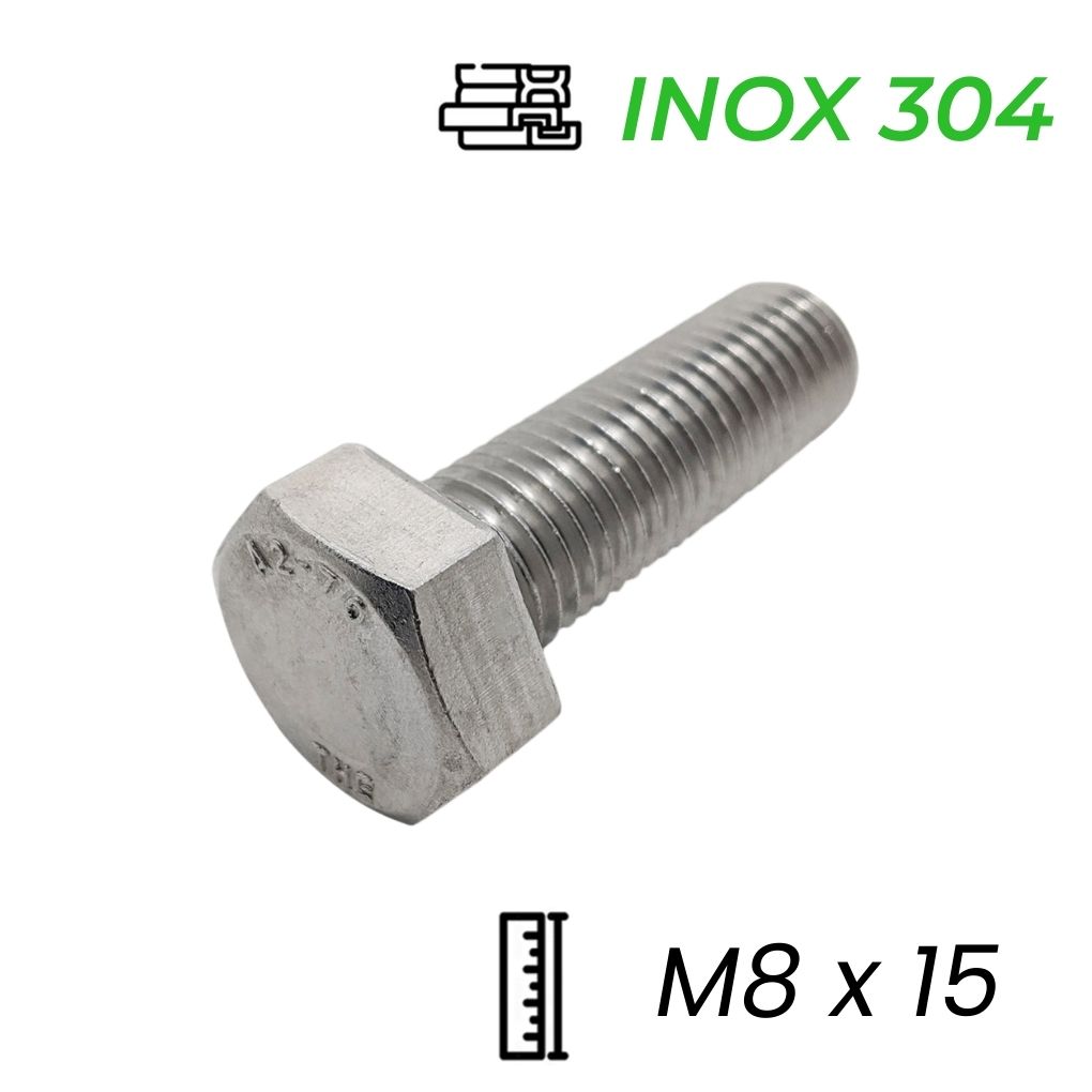 Bulong Inox 304 M8x15 DIN933 | Tiêu Chuẩn DIN, Chống Ăn Mòn