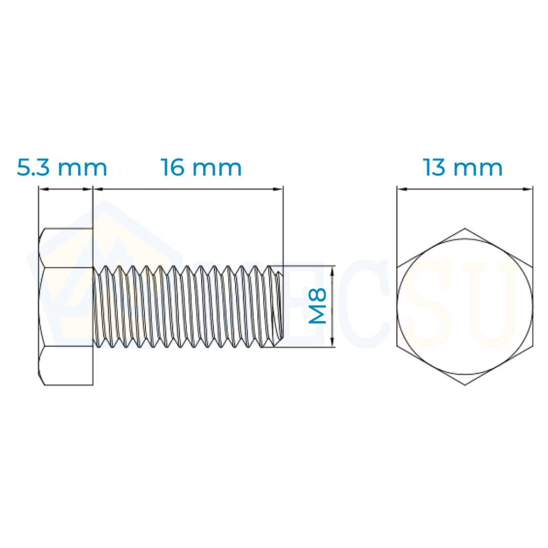 Alternative view of Bulong Inox 304 M8x16 DIN933 | Bền Vững, Chống Gỉ Sét Tối Ưu