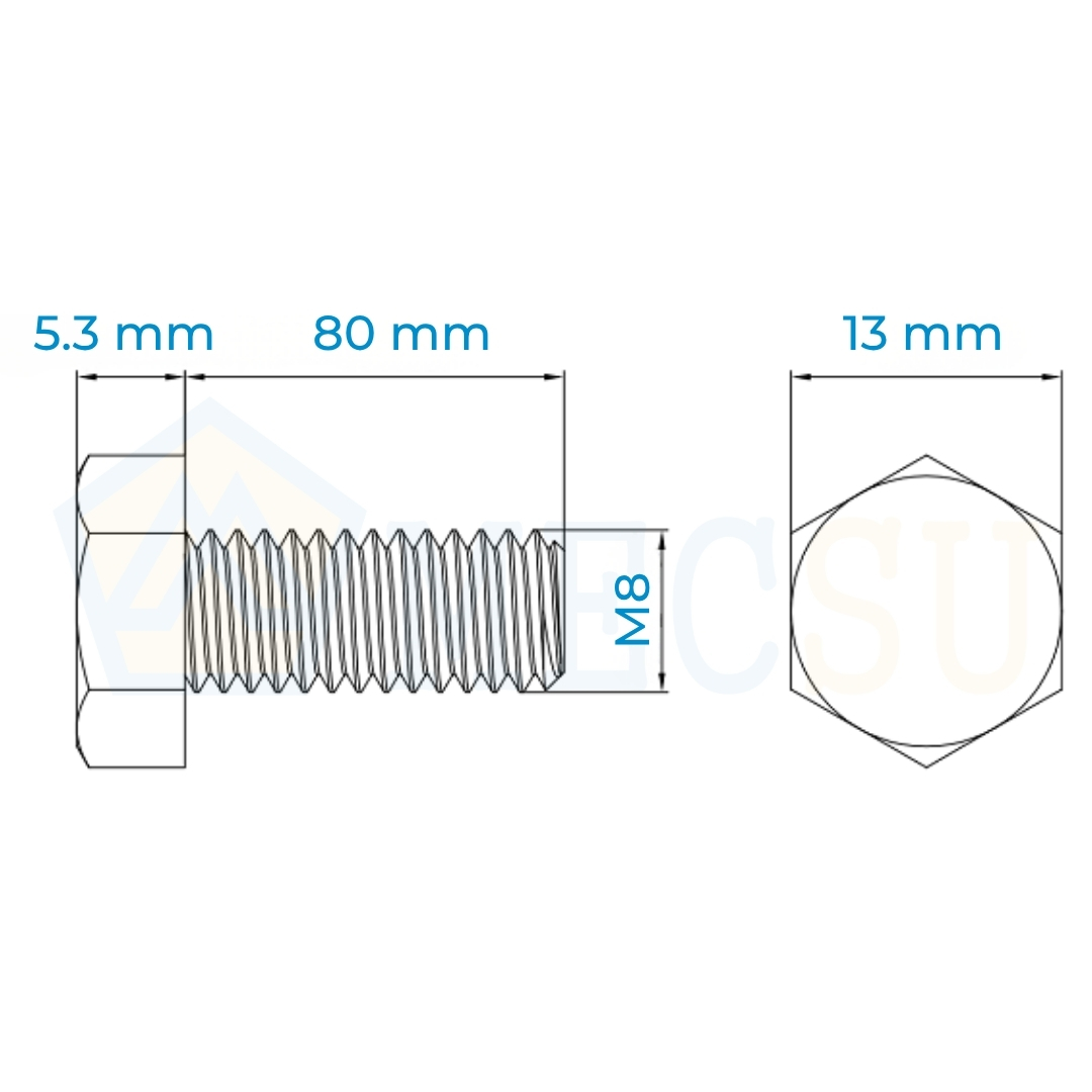 Alternative view of Bulong Inox 304 M8x80 DIN933 | Bền Bỉ, Chống Gỉ, Giá Rẻ