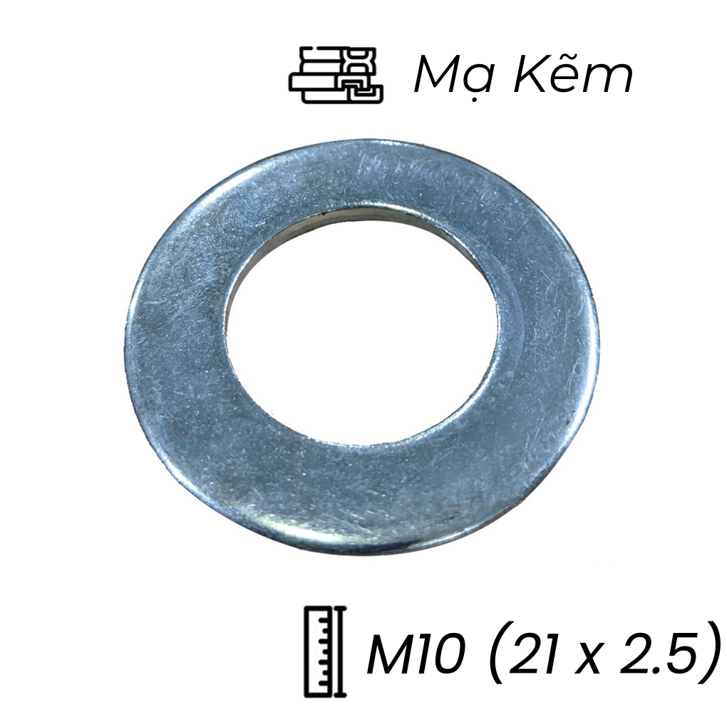 Lông Đền Phẳng Thép Mạ Kẽm M10 (21x2.5)