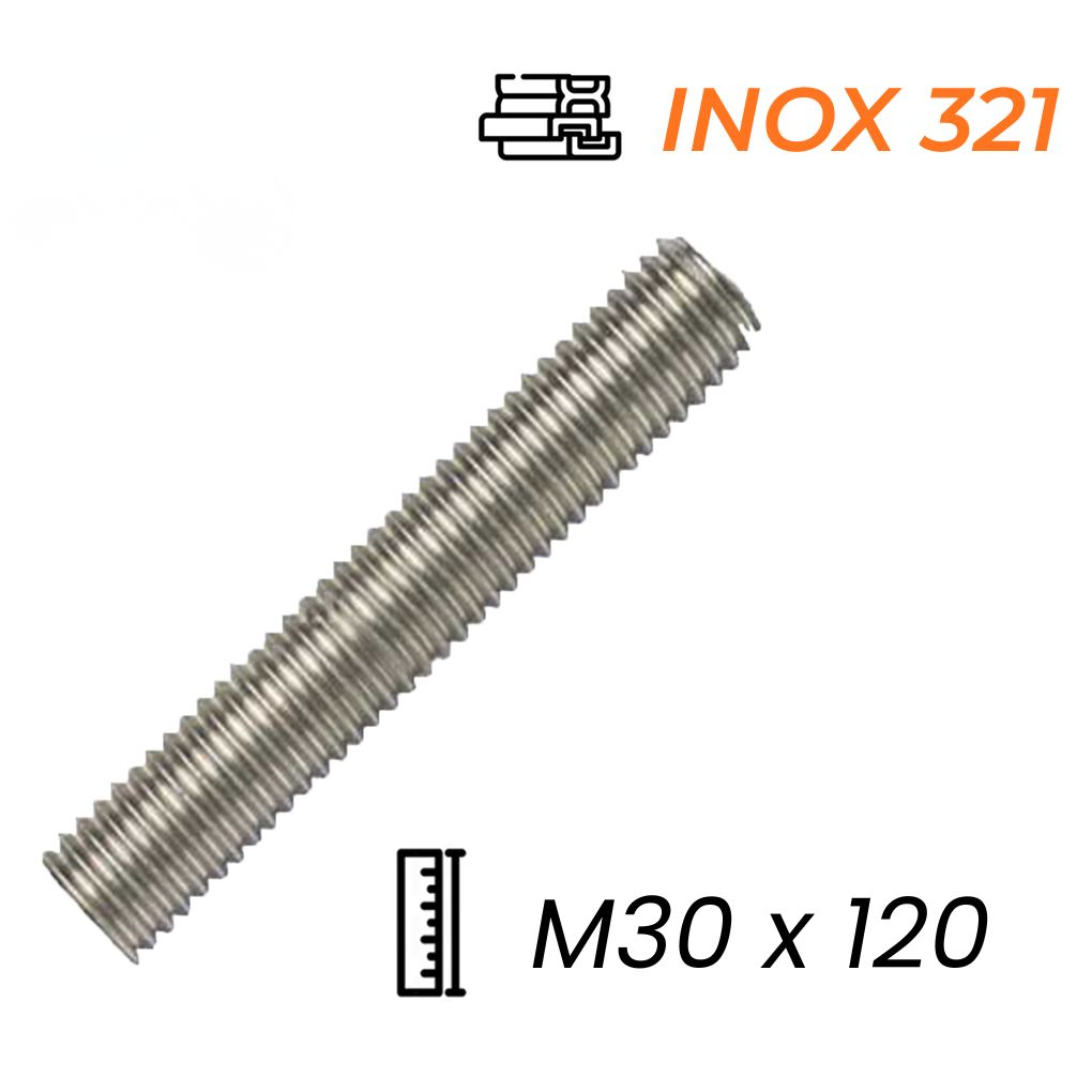 Bu Lông Inox 321 M30x120 DIN933 | Size M30, Bền Nhiệt, Chống Gỉ